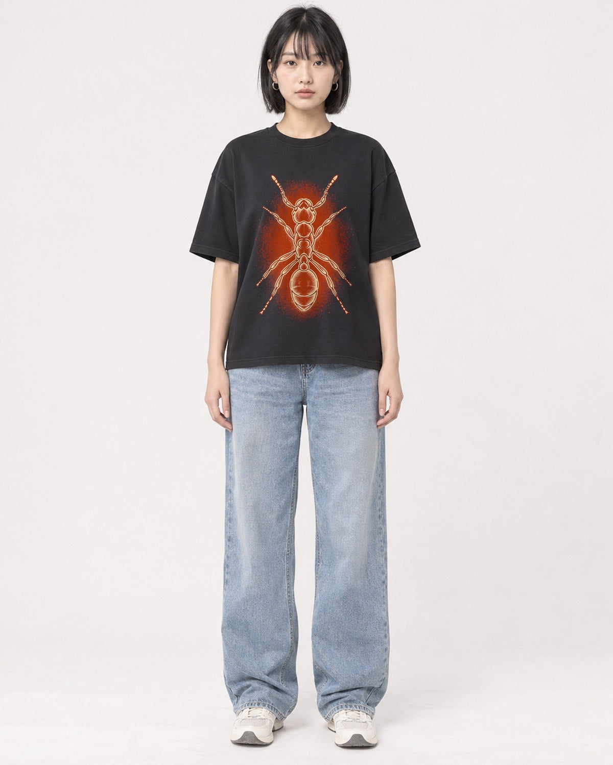 Mockup Boxy Heavyweight Tee Black female full-body 11