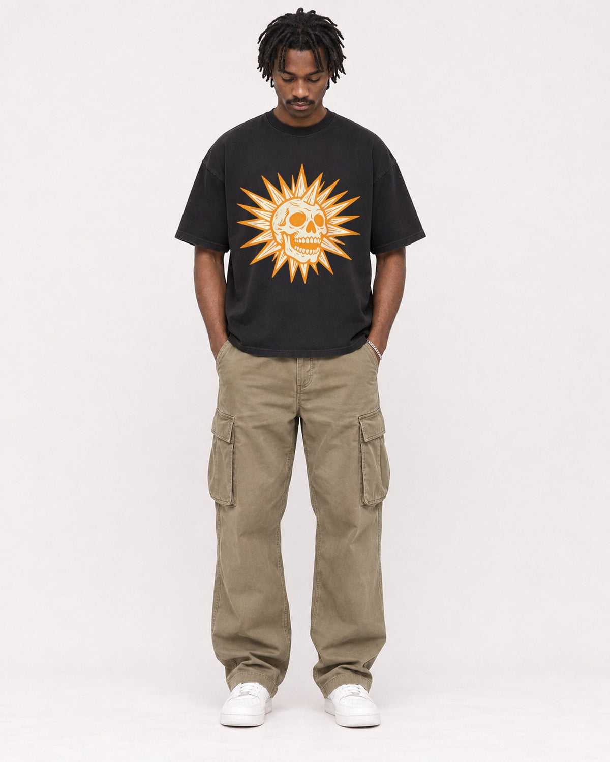 Mockup Boxy Heavyweight Tee Black male full-body 04