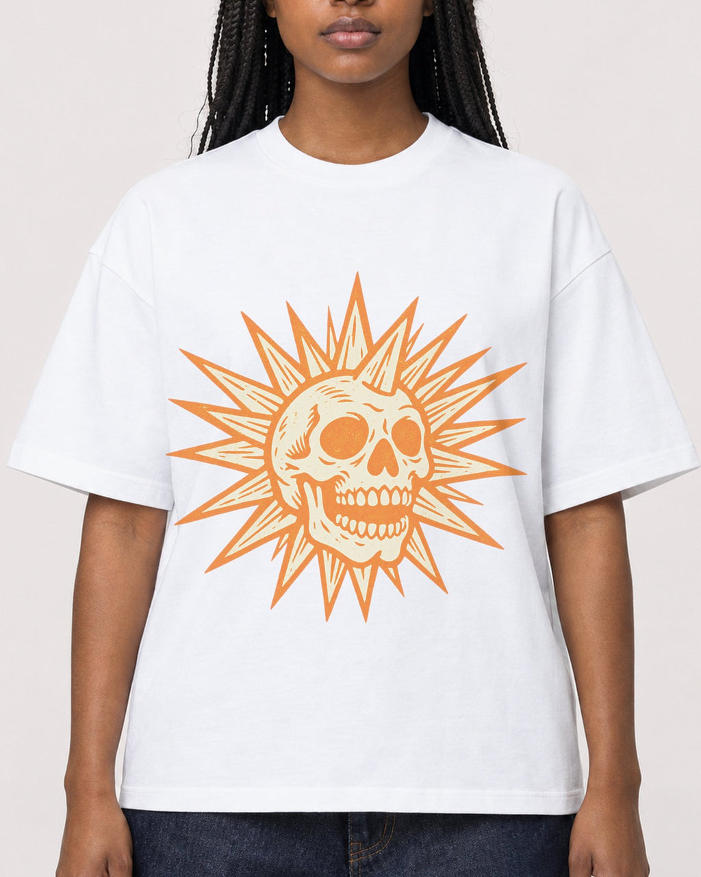 Mockup Boxy Heavyweight Tee White female close-up 04
