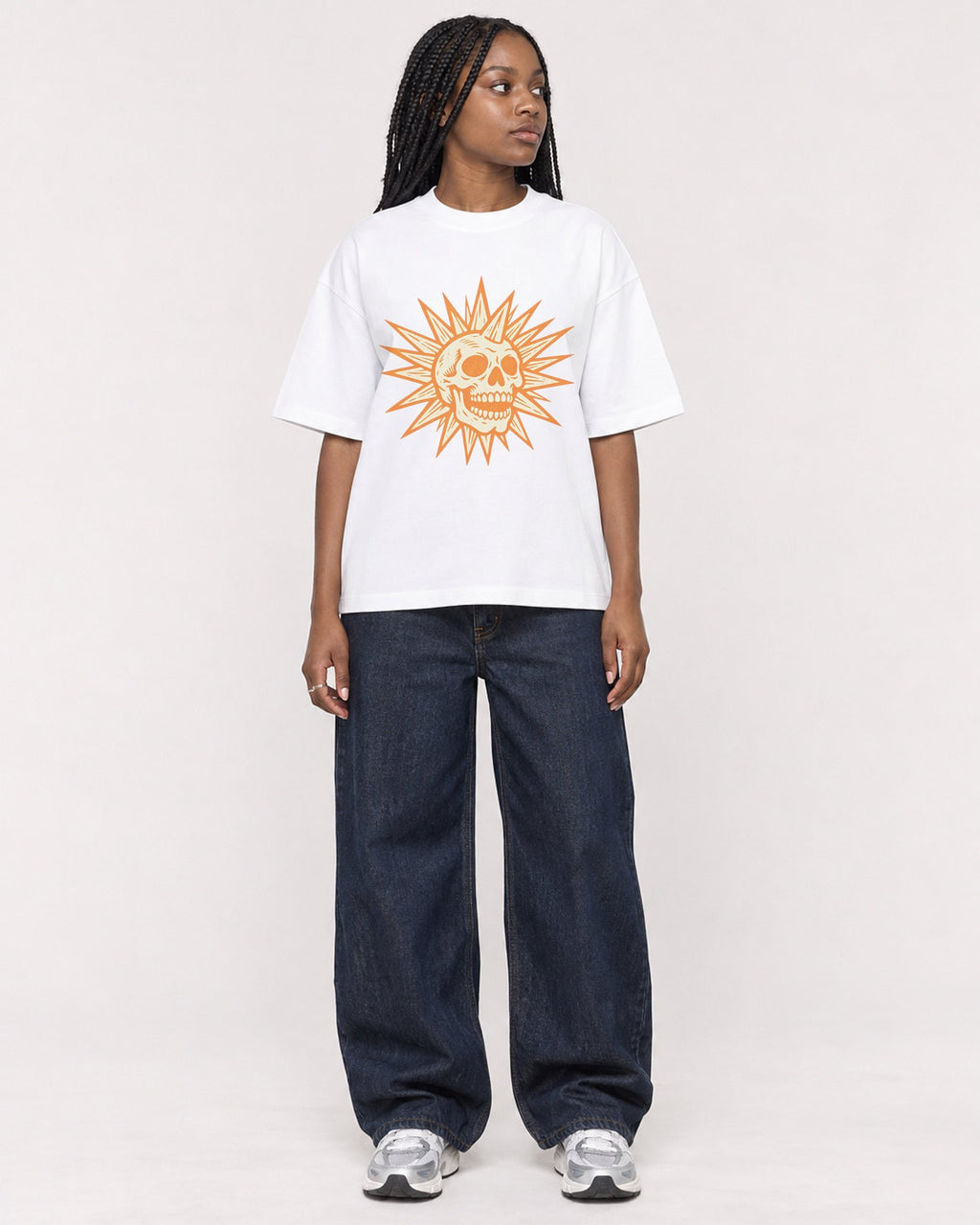Mockup Boxy Heavyweight Tee White female full-body 04