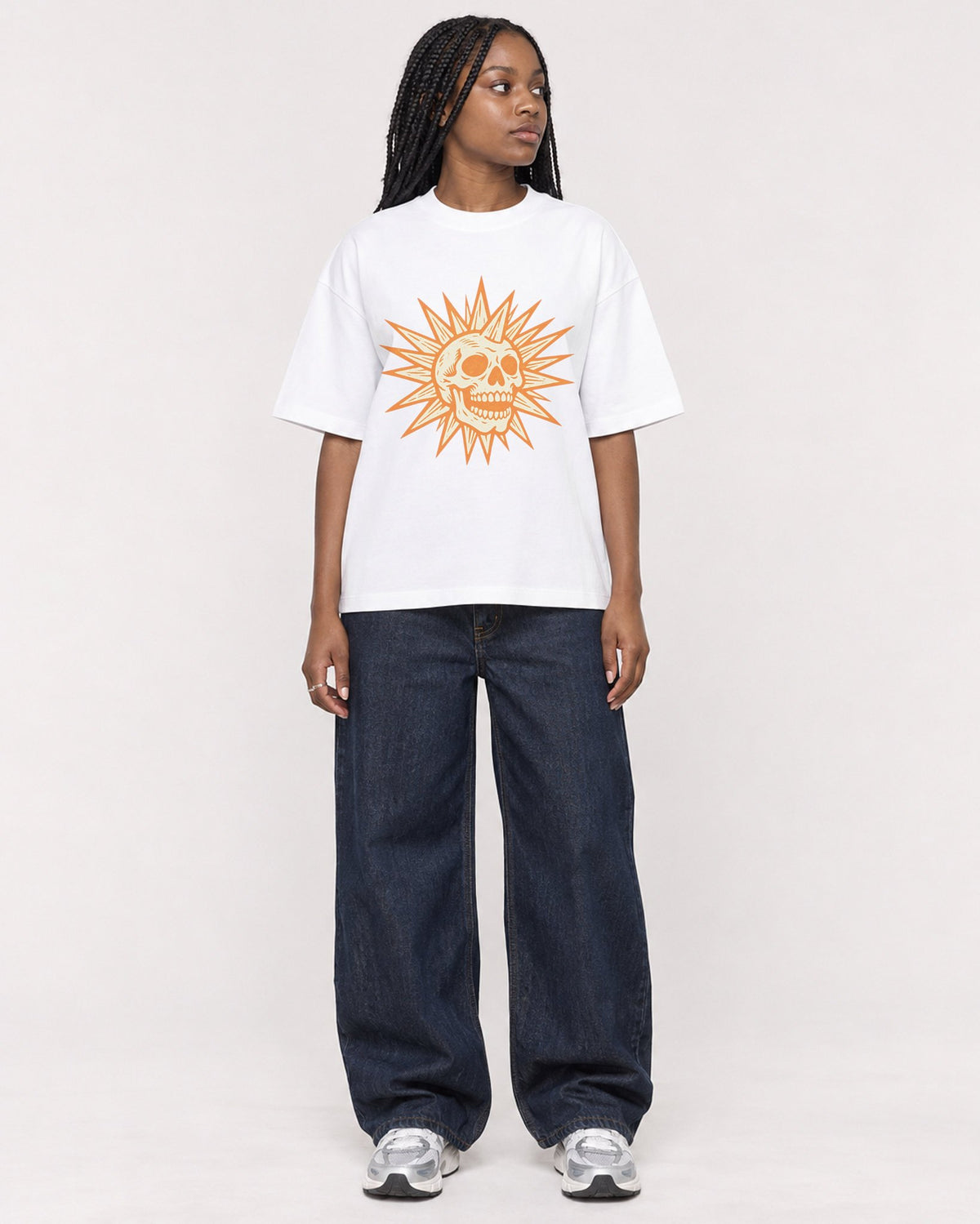 Mockup Boxy Heavyweight Tee White female full-body 04