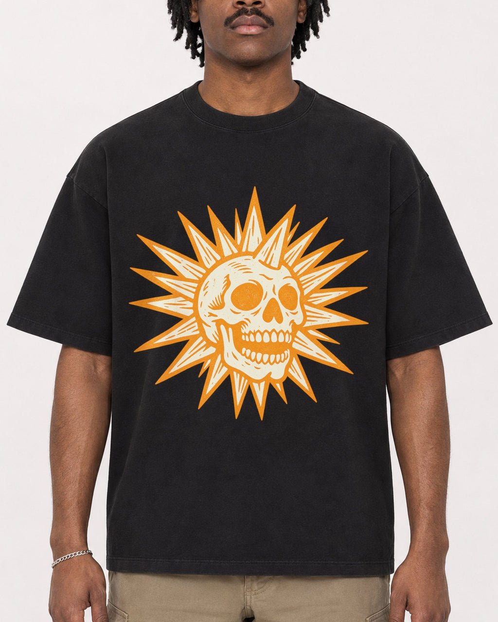 Mockup Boxy Heavyweight Tee Black male close-up 04
