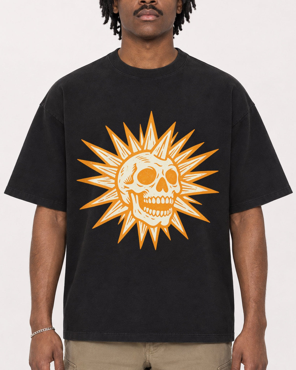 Mockup Boxy Heavyweight Tee Black male close-up 04