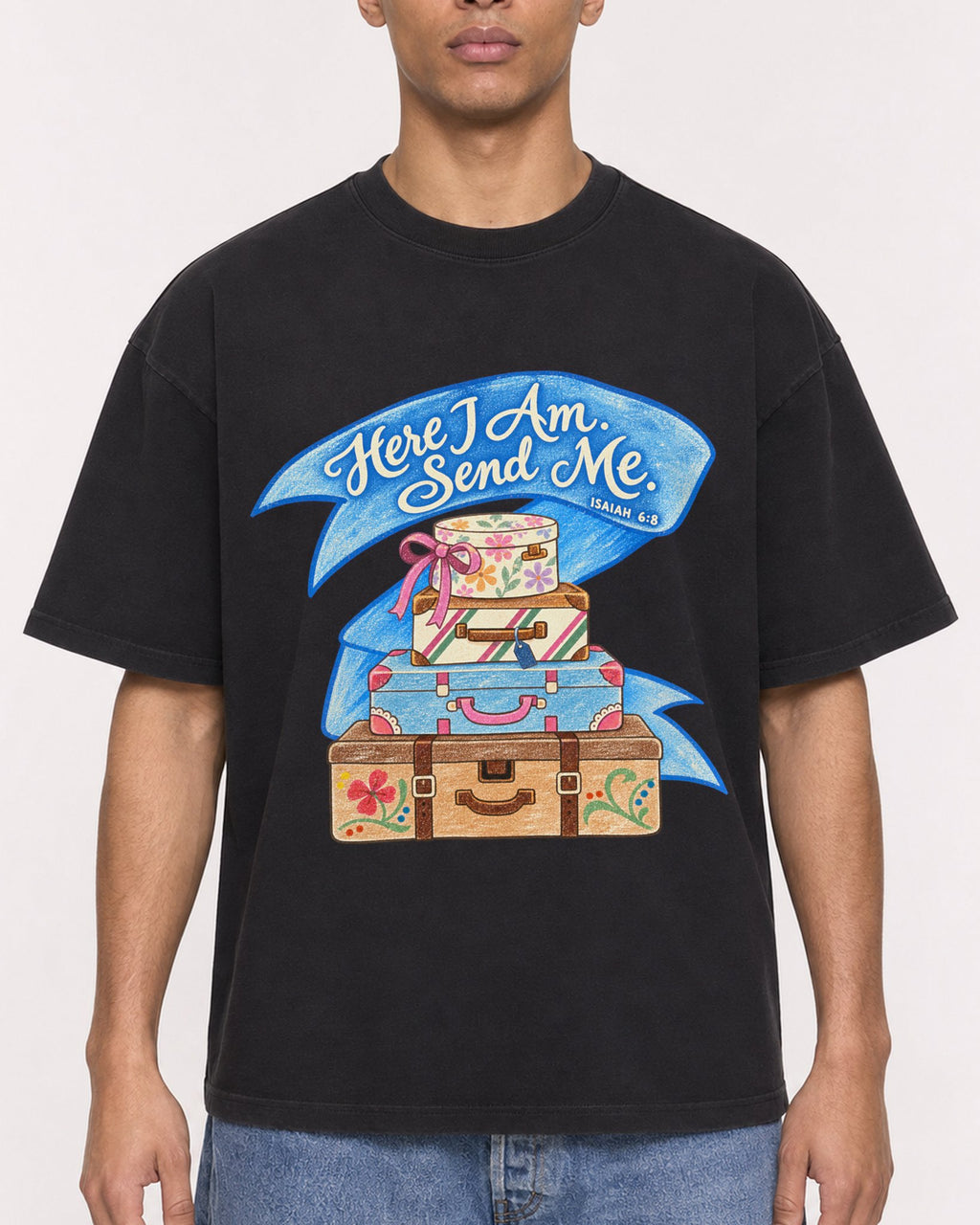 Mockup Boxy Heavyweight Tee Black male close-up 50