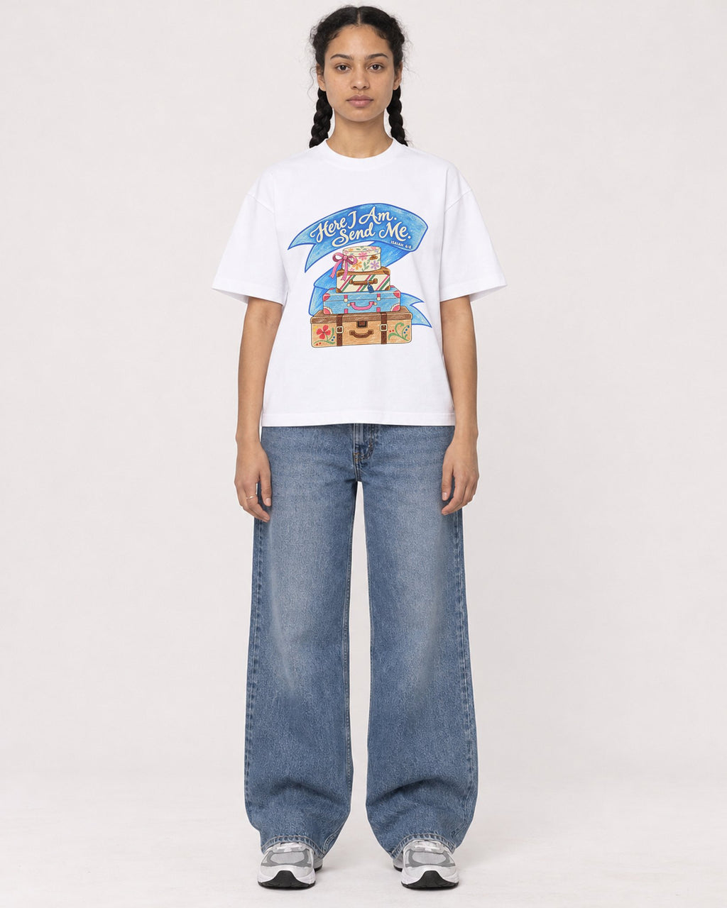Mockup Boxy Heavyweight Tee White female full-body 50