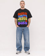 Mockup Boxy Heavyweight Tee Black male full-body 18