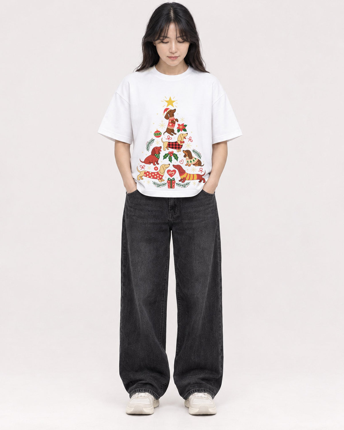 Mockup Boxy Heavyweight Tee White female full-body 13