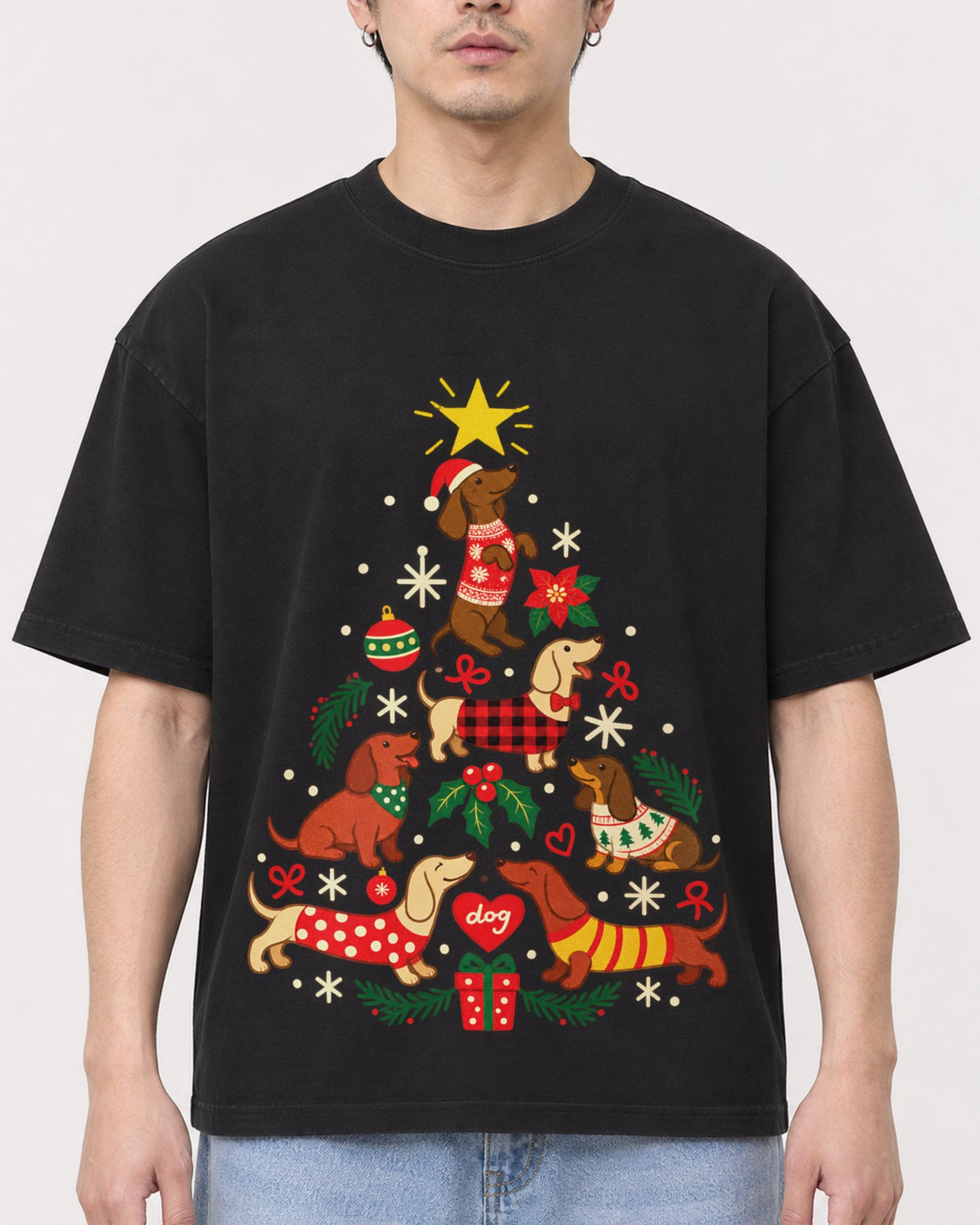Mockup Boxy Heavyweight Tee Black male close-up 13