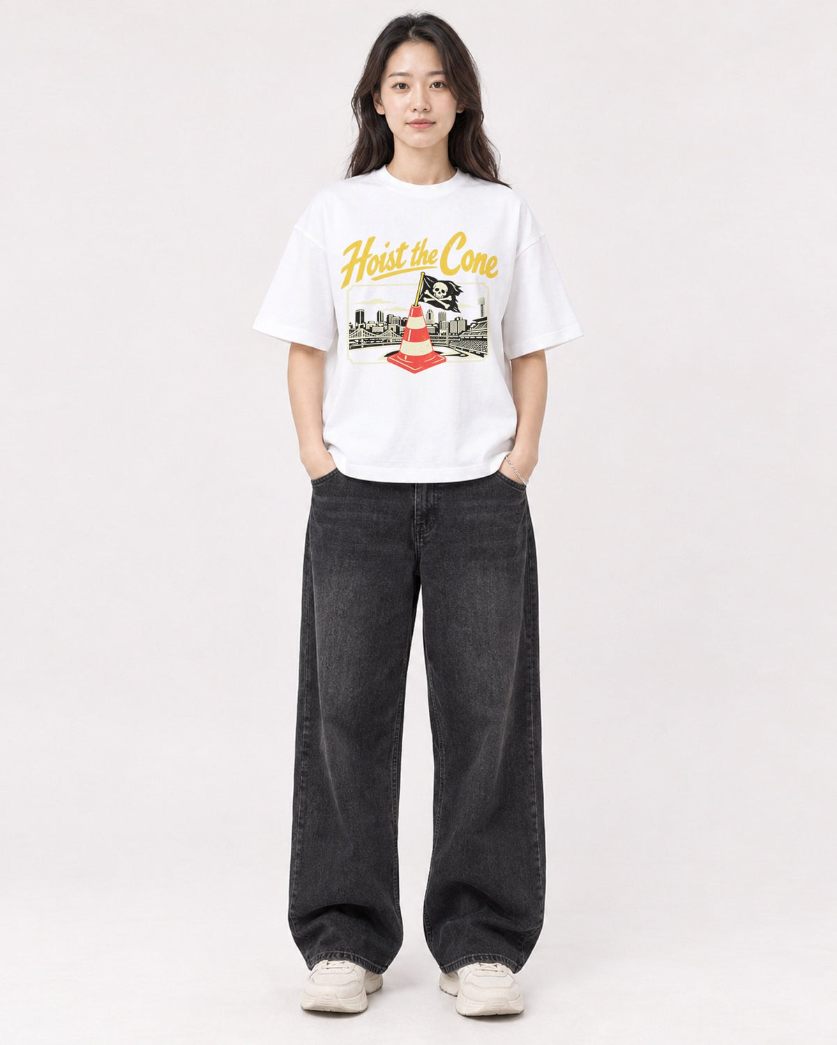 Mockup Boxy Heavyweight Tee White female full-body 03