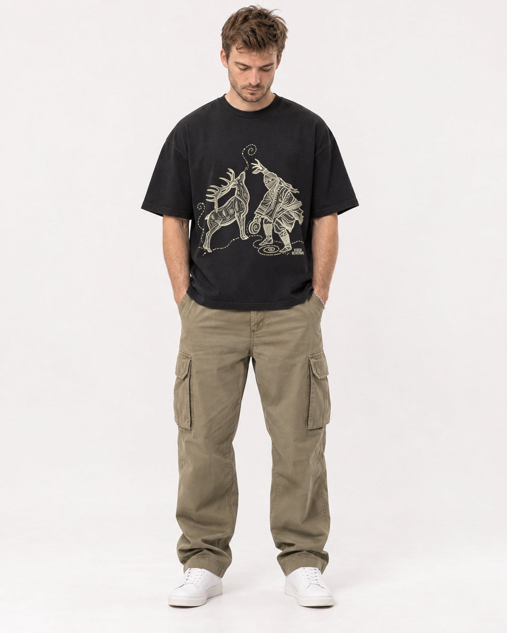 Mockup Boxy Heavyweight Tee Black male full-body 08
