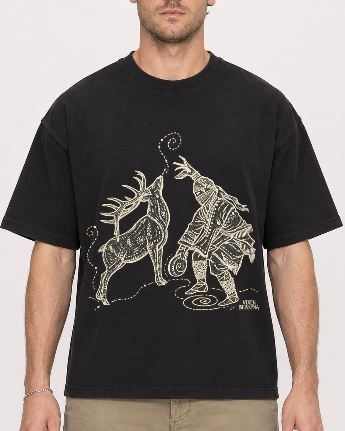 Mockup Boxy Heavyweight Tee Black male close-up 08