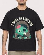 Mockup Boxy Heavyweight Tee Black male close-up 12