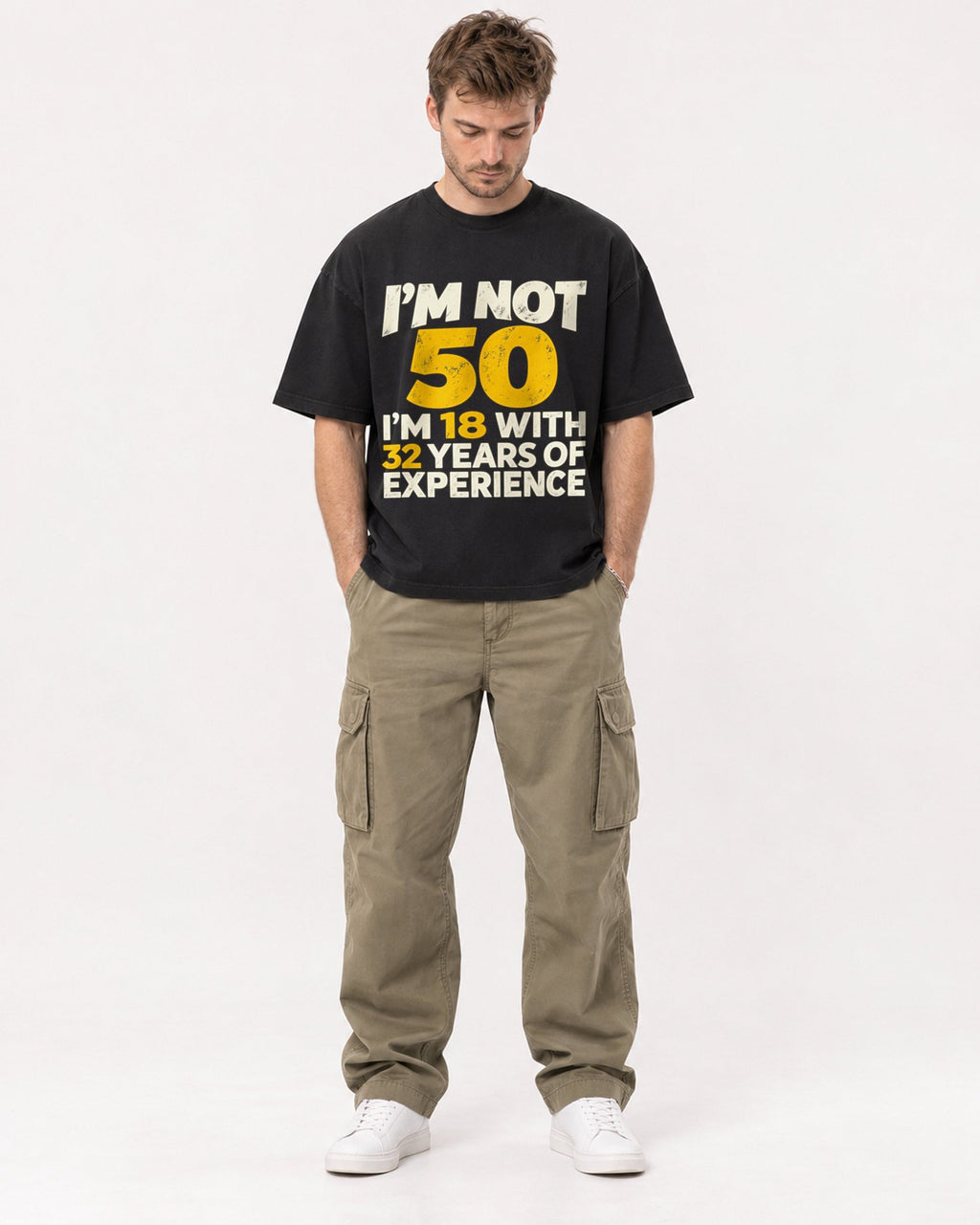 Mockup Boxy Heavyweight Tee Black male full-body 08