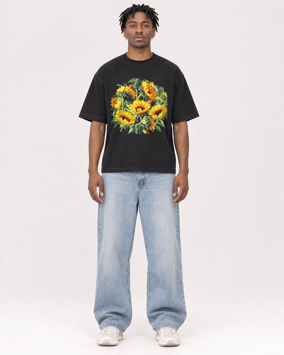 Mockup Boxy Heavyweight Tee Black male full-body 05