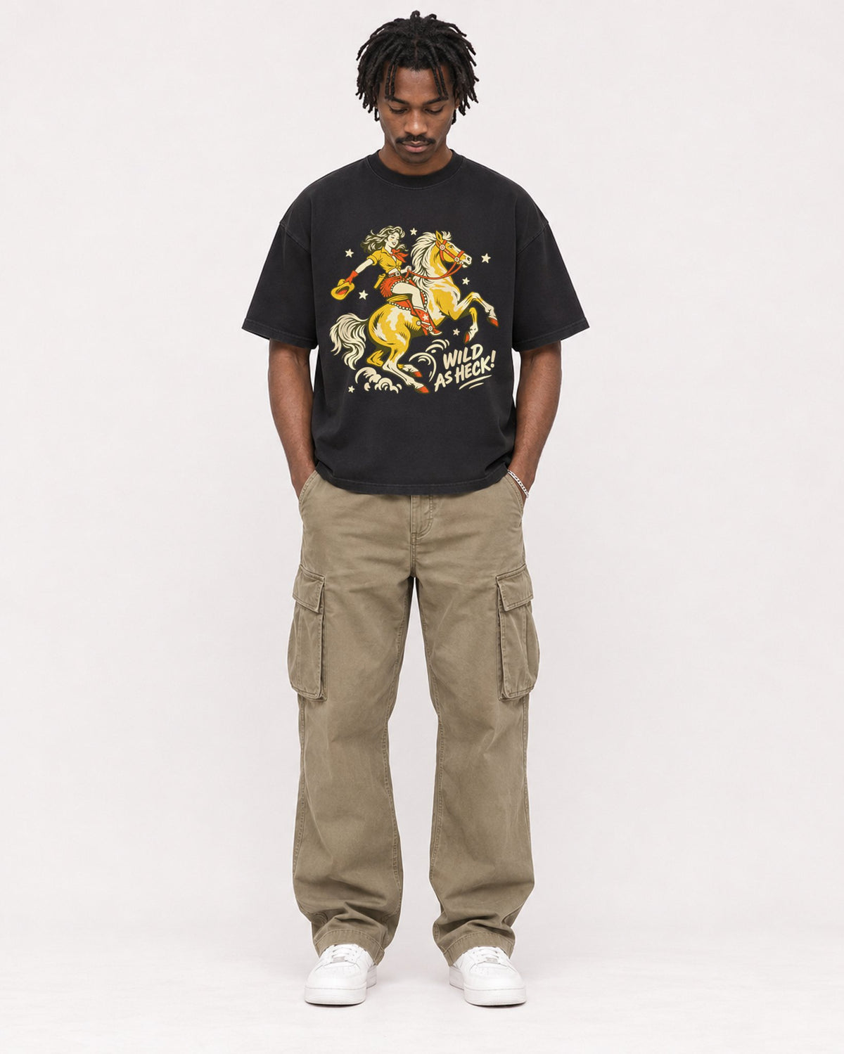 Mockup Boxy Heavyweight Tee Black male full-body 04
