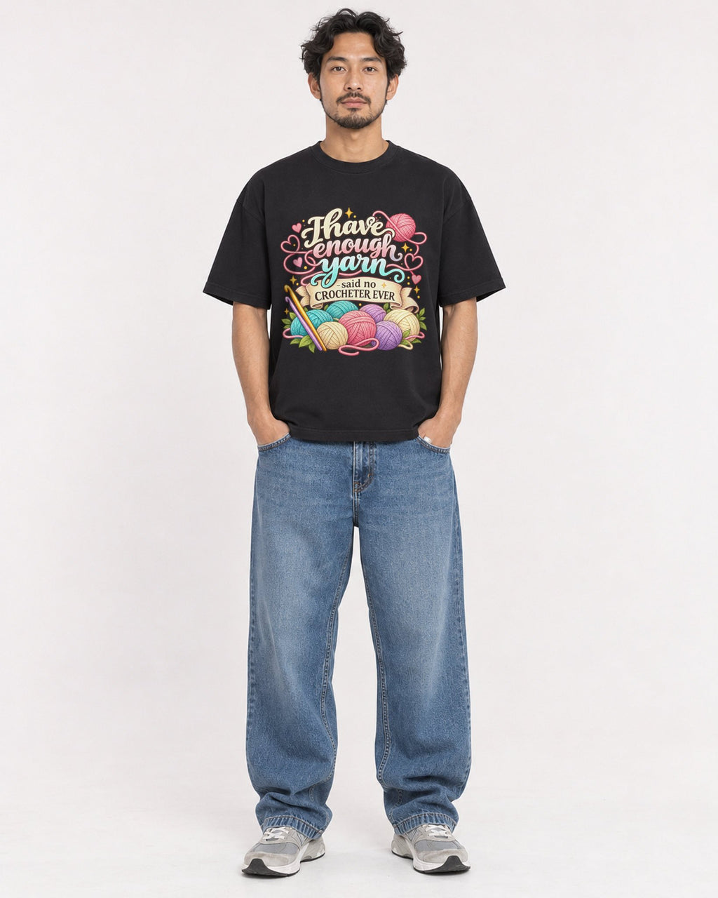 Mockup Boxy Heavyweight Tee Black male full-body 02