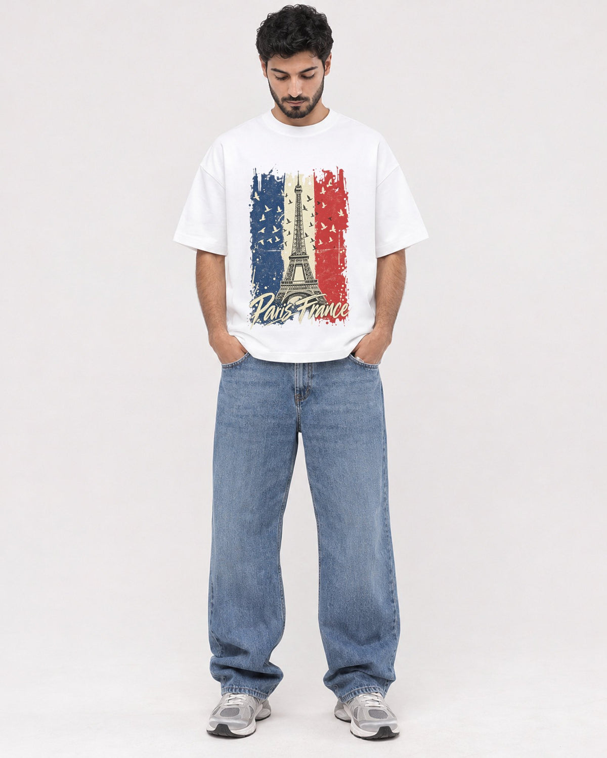 Mockup Boxy Heavyweight Tee White male full-body 07