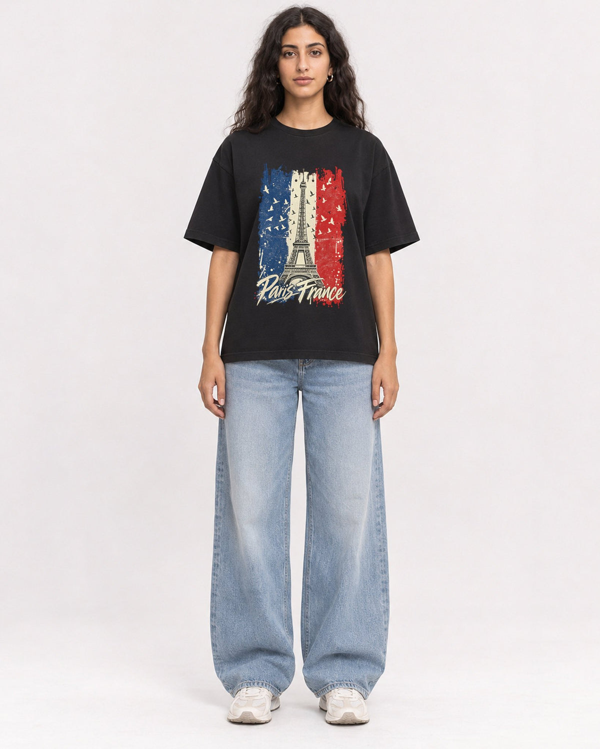 Mockup Boxy Heavyweight Tee Black female full-body 07