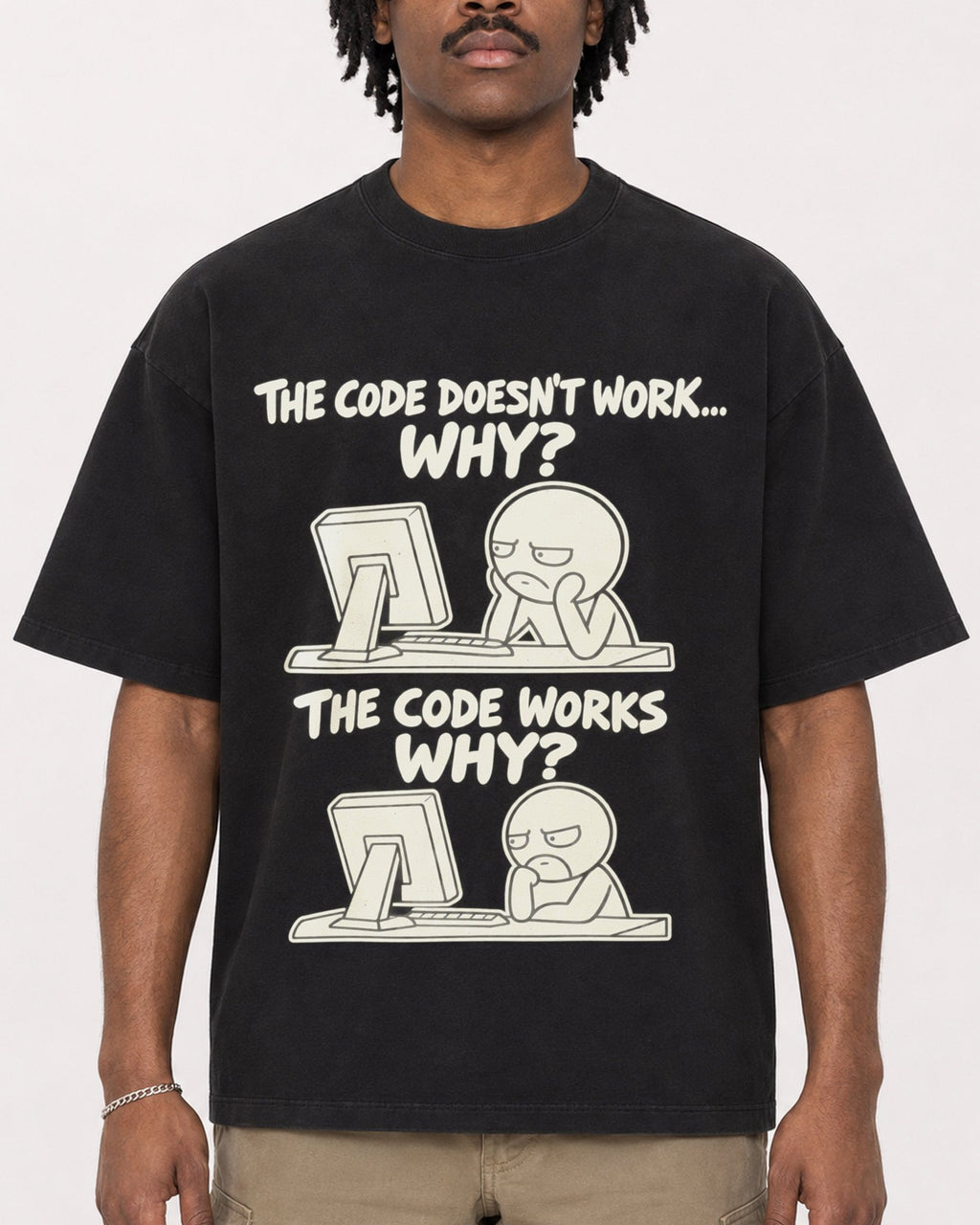 Mockup Boxy Heavyweight Tee Black male close-up 04