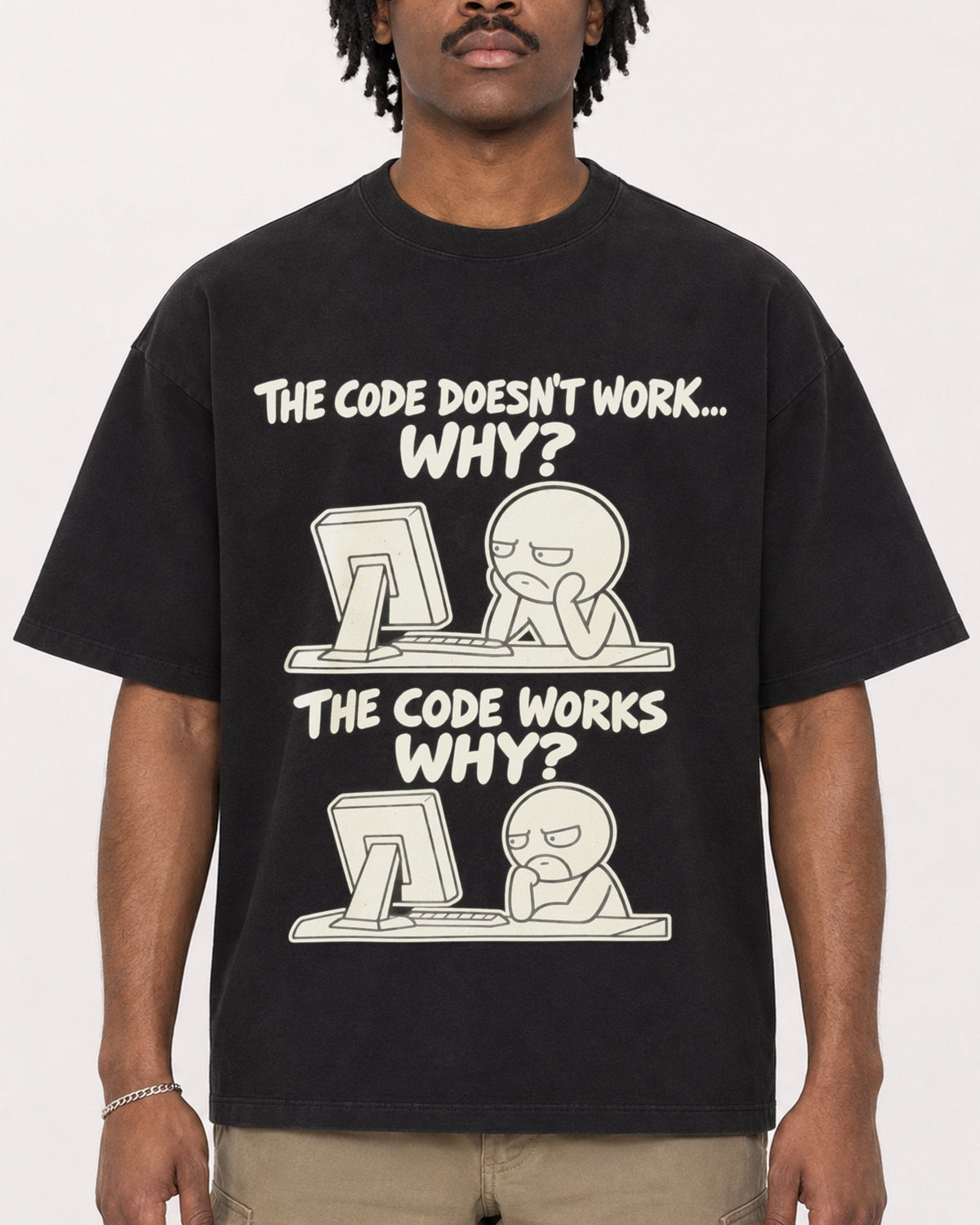 Mockup Boxy Heavyweight Tee Black male close-up 04