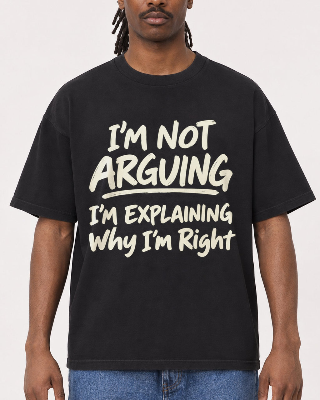 Mockup Boxy Heavyweight Tee Black male close-up 34