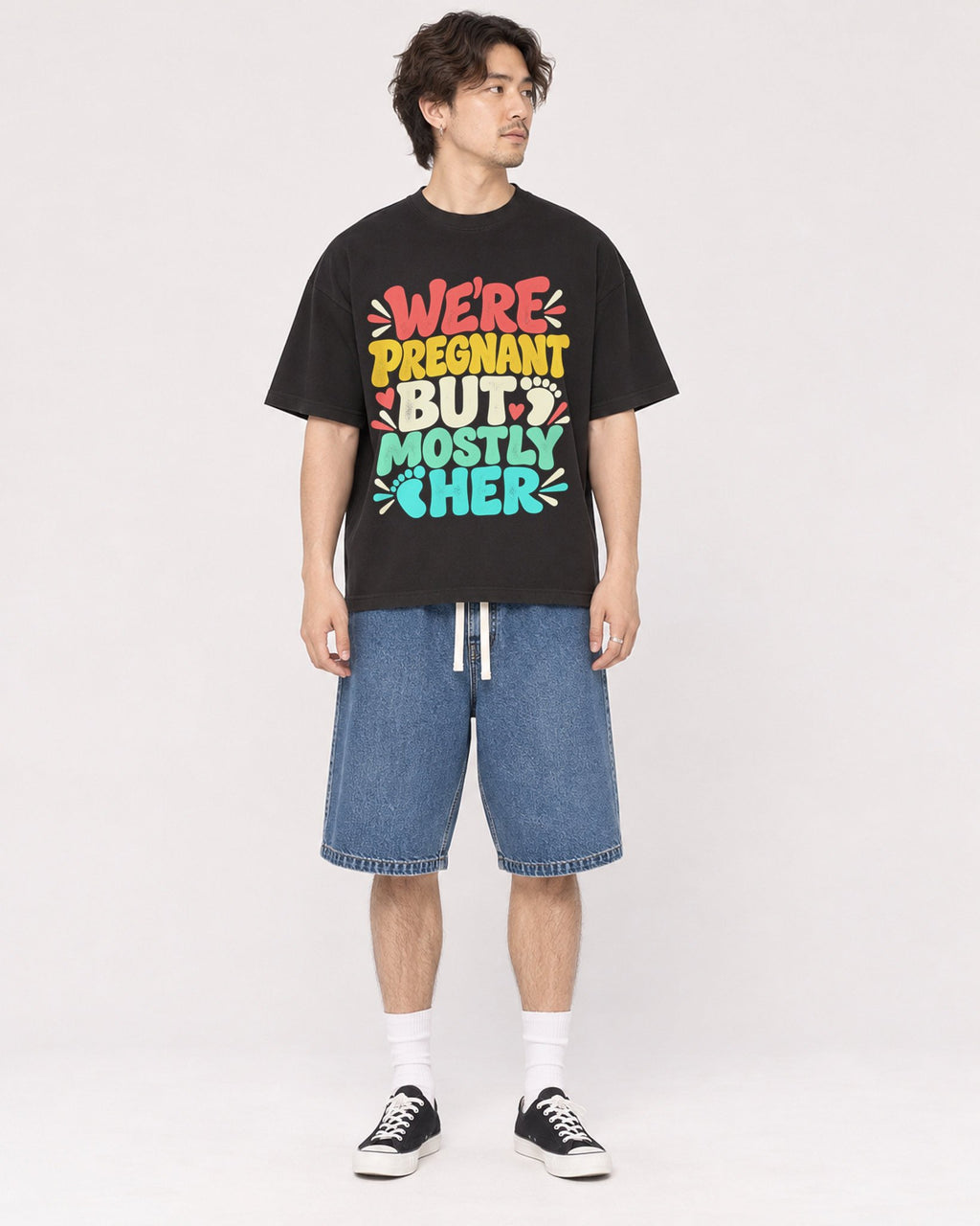 Mockup Boxy Heavyweight Tee Black male full-body 03