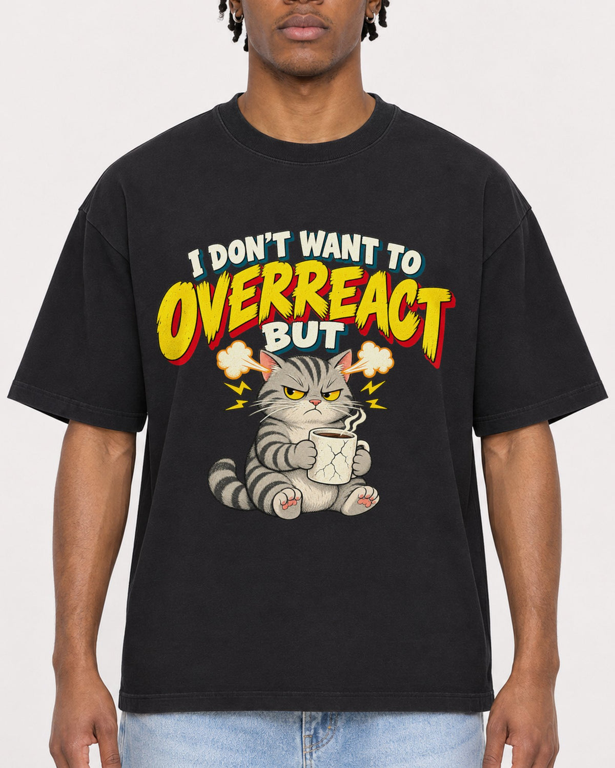 Mockup Boxy Heavyweight Tee Black male close-up 05