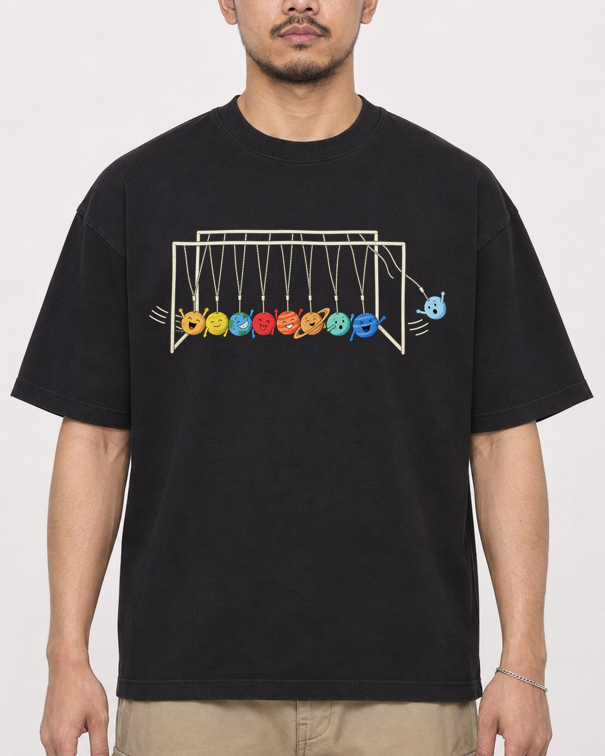 Mockup Boxy Heavyweight Tee Black male close-up 32