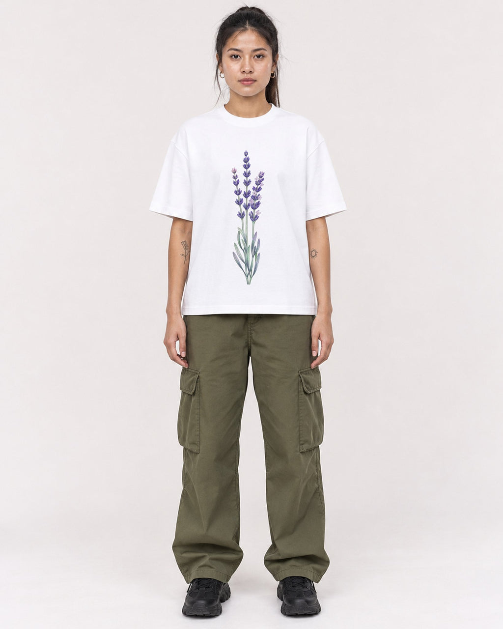 Mockup Boxy Heavyweight Tee White female full-body 42