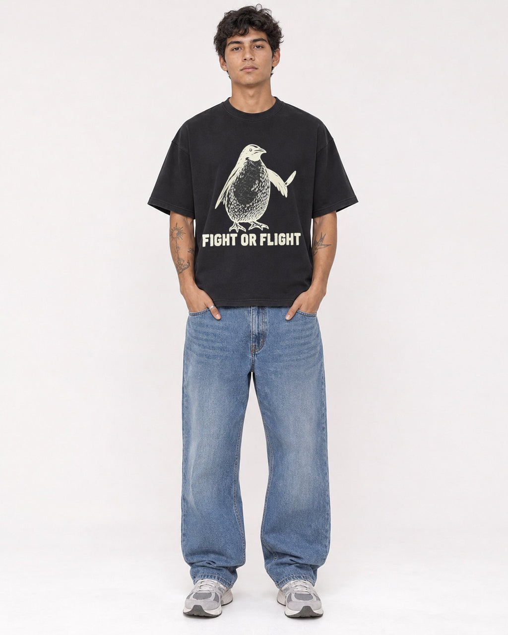 Mockup Boxy Heavyweight Tee Black male full-body 06