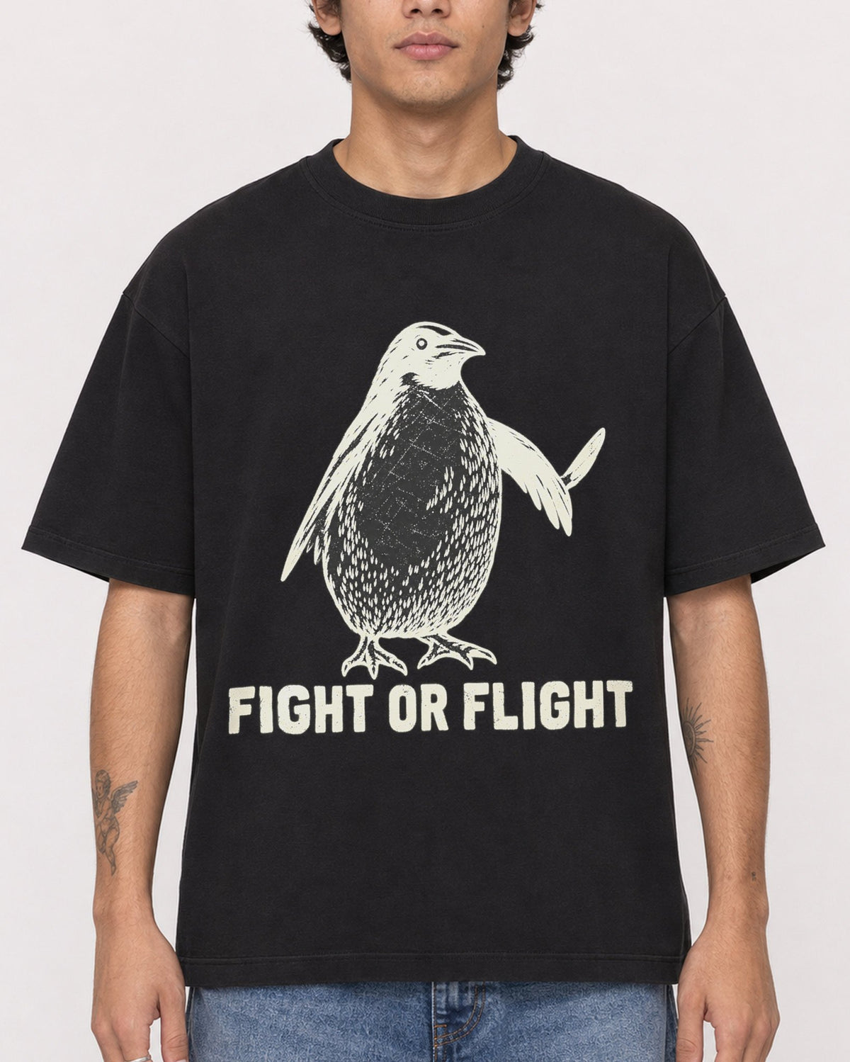 Mockup Boxy Heavyweight Tee Black male close-up 06