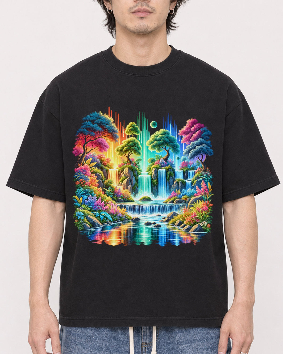 Mockup Boxy Heavyweight Tee Black male close-up 03