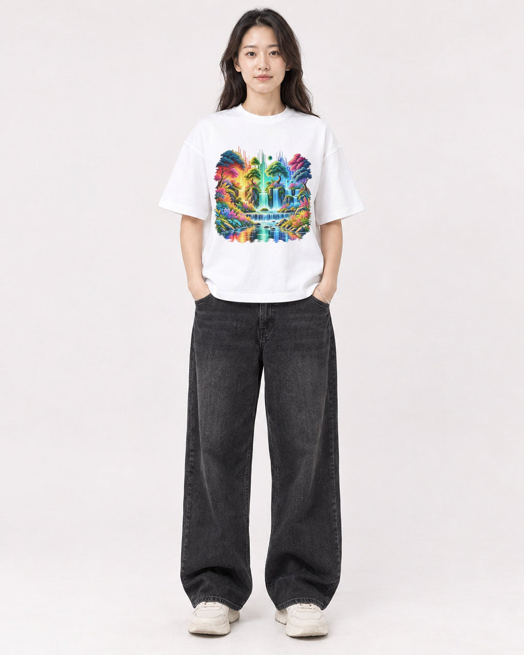 Mockup Boxy Heavyweight Tee White female full-body 03