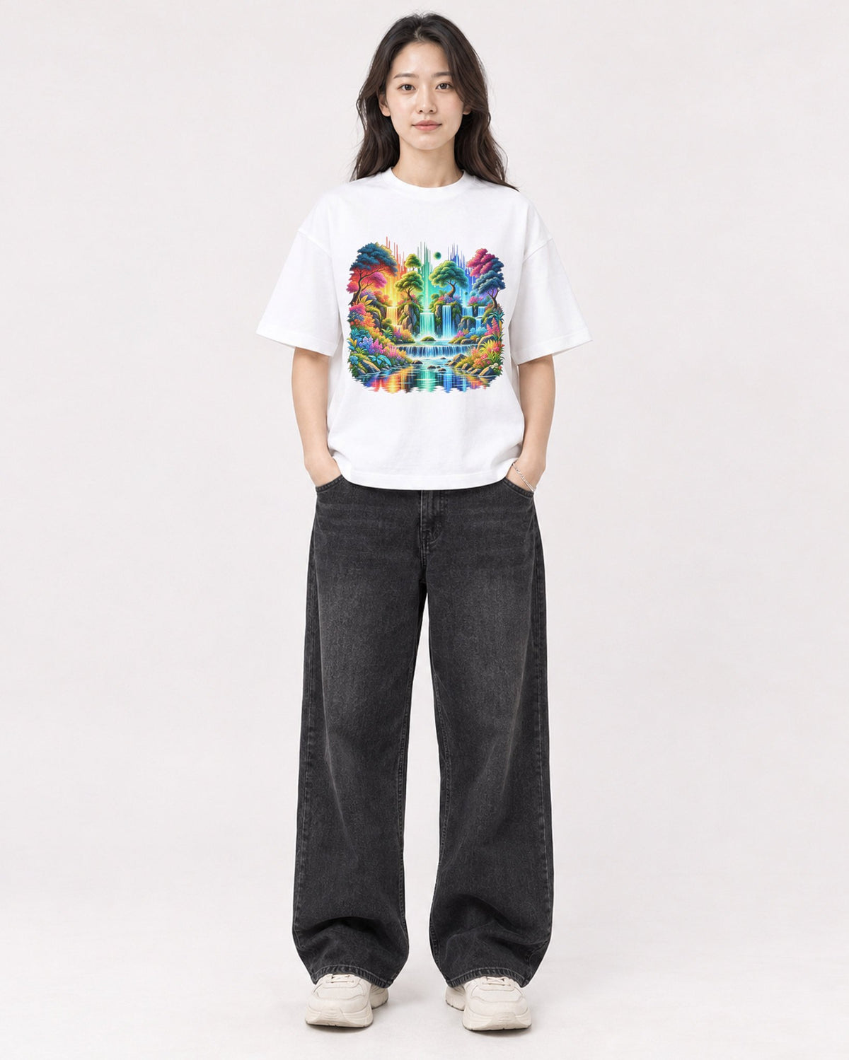 Mockup Boxy Heavyweight Tee White female full-body 03