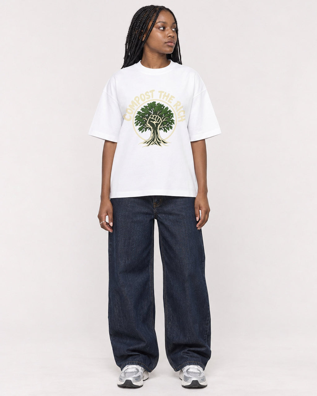 Mockup Boxy Heavyweight Tee White female full-body 04