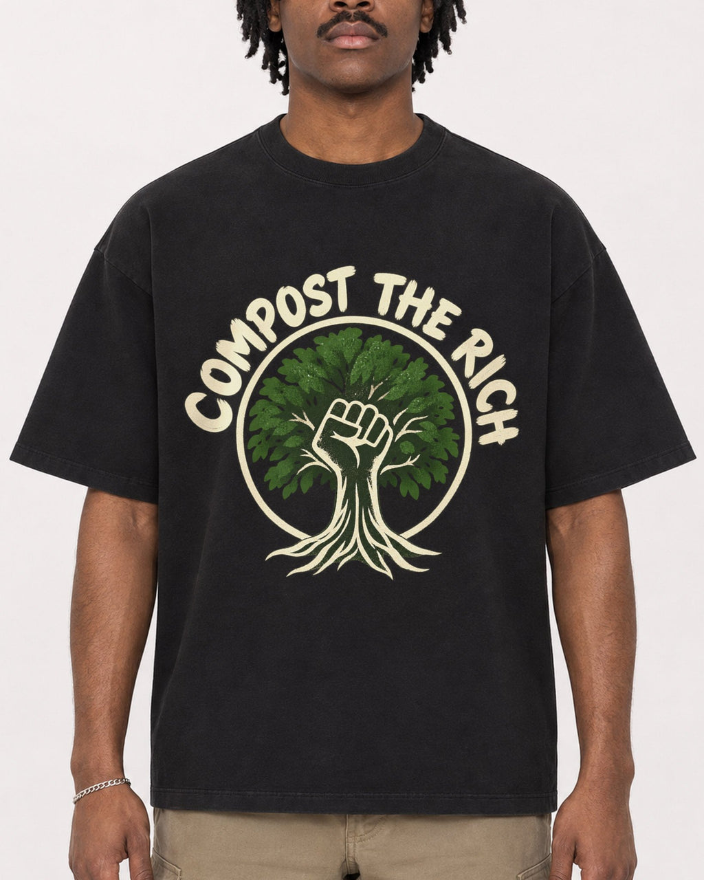 Mockup Boxy Heavyweight Tee Black male close-up 04