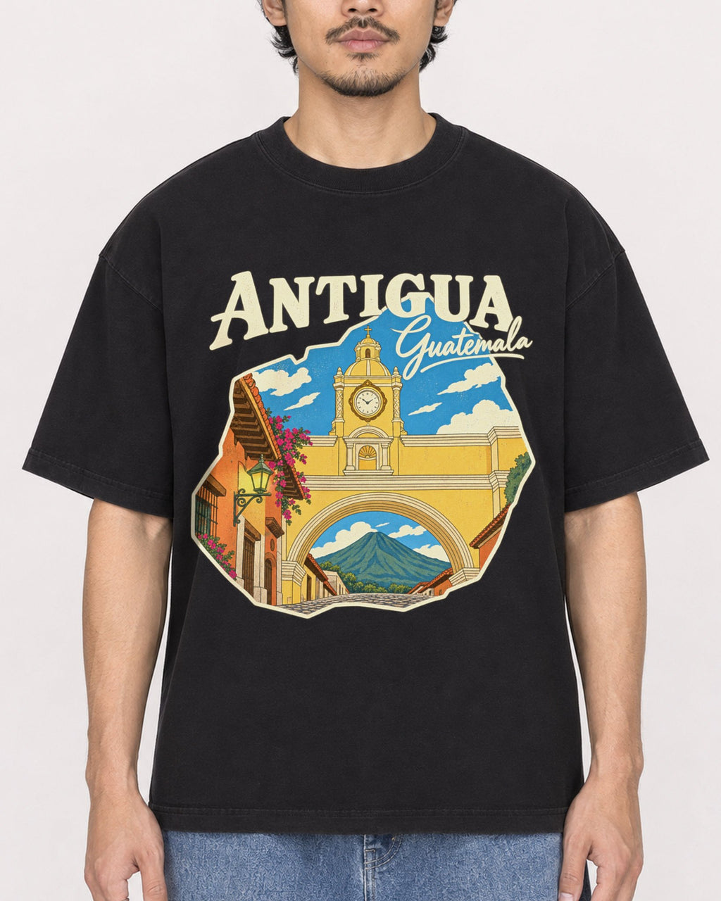 Mockup Boxy Heavyweight Tee Black male close-up 02