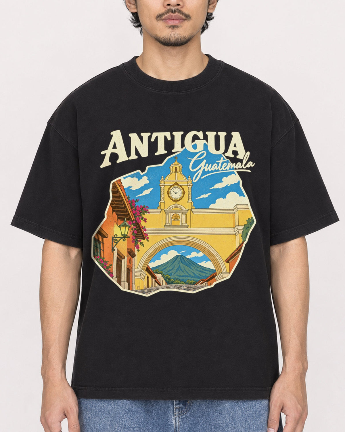 Mockup Boxy Heavyweight Tee Black male close-up 02