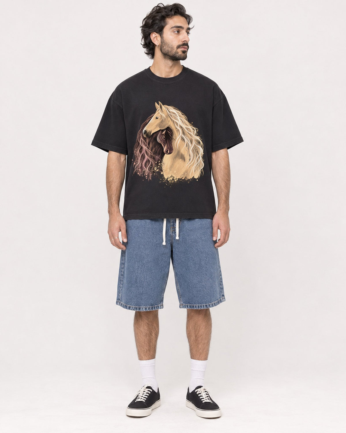 Mockup Boxy Heavyweight Tee Black male full-body 47