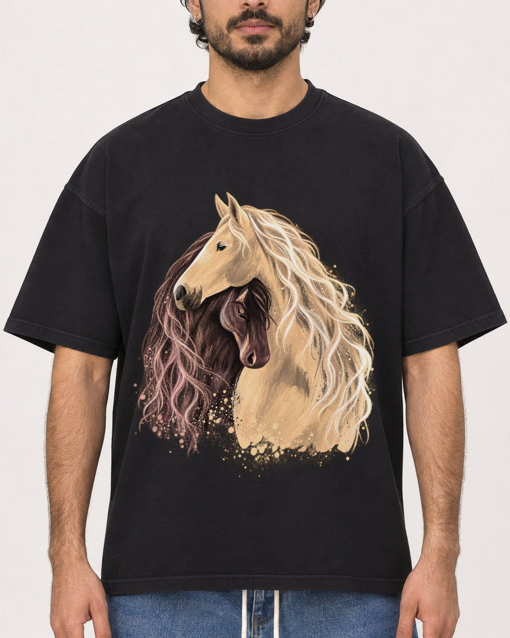 Mockup Boxy Heavyweight Tee Black male close-up 47