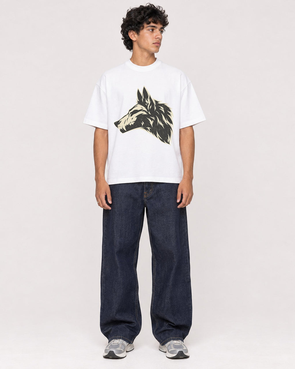 Mockup Boxy Heavyweight Tee White male full-body 26