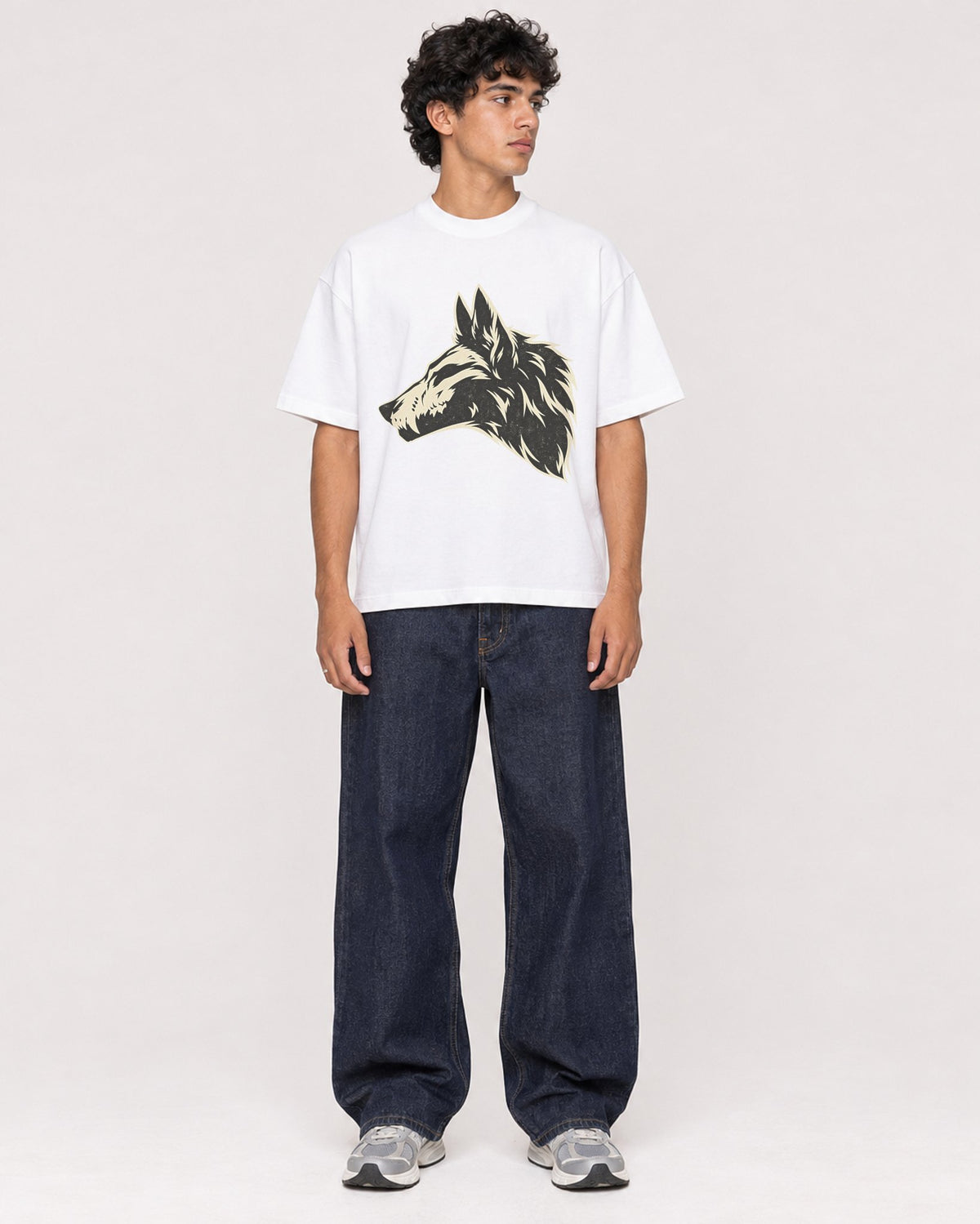 Mockup Boxy Heavyweight Tee White male full-body 26