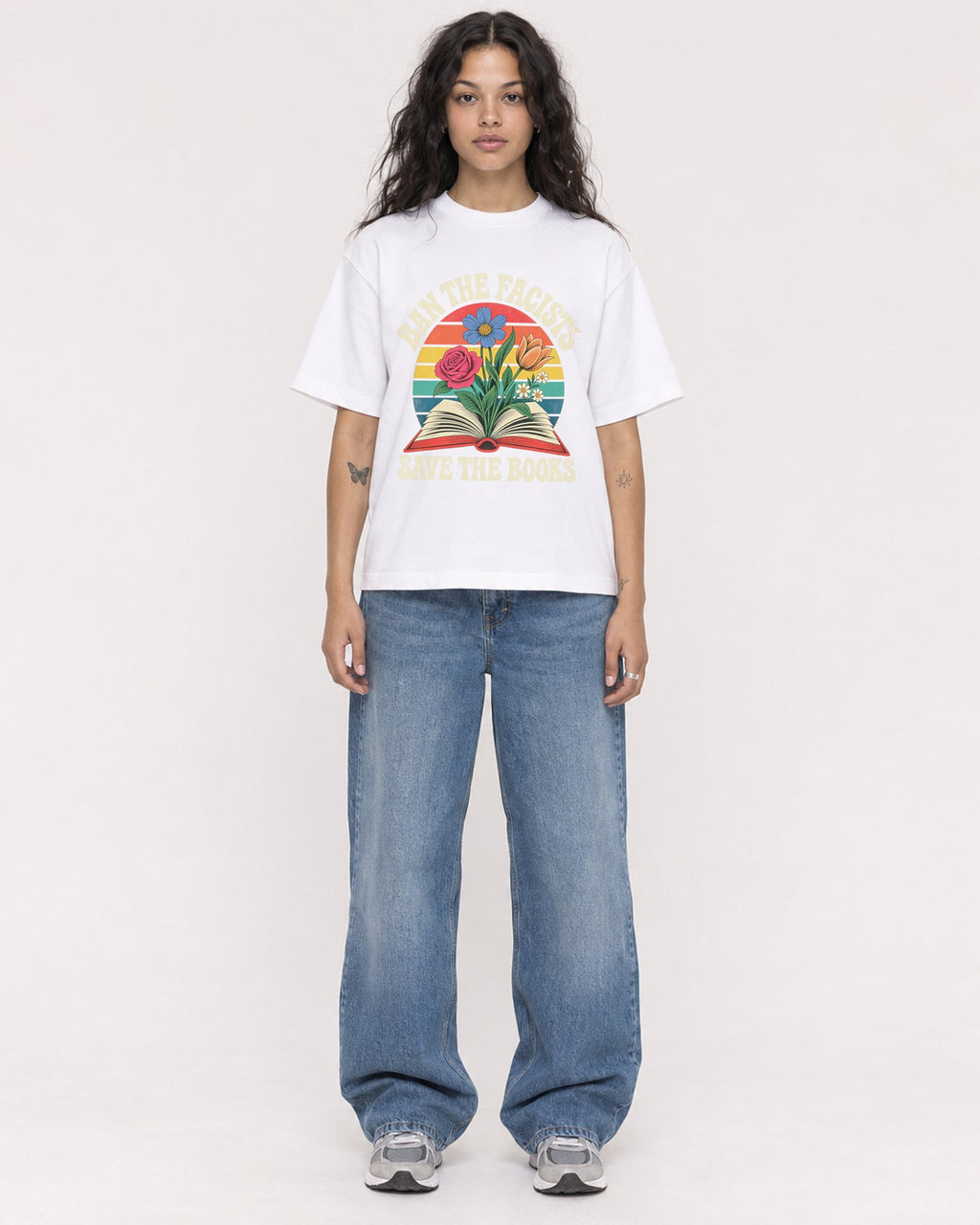 Mockup Boxy Heavyweight Tee White female full-body 30