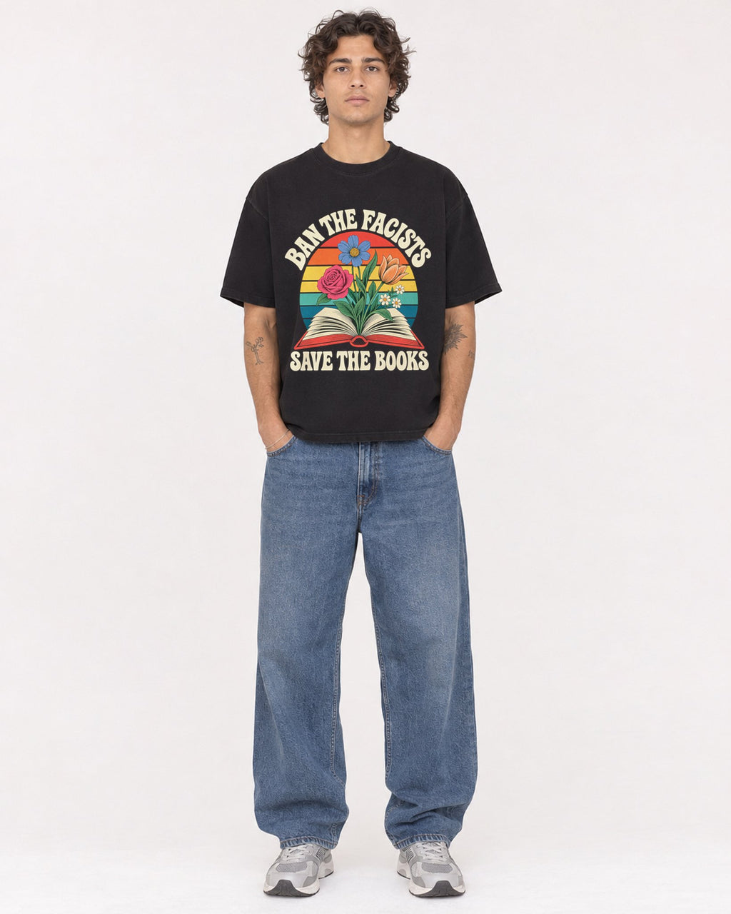 Mockup Boxy Heavyweight Tee Black male full-body 30