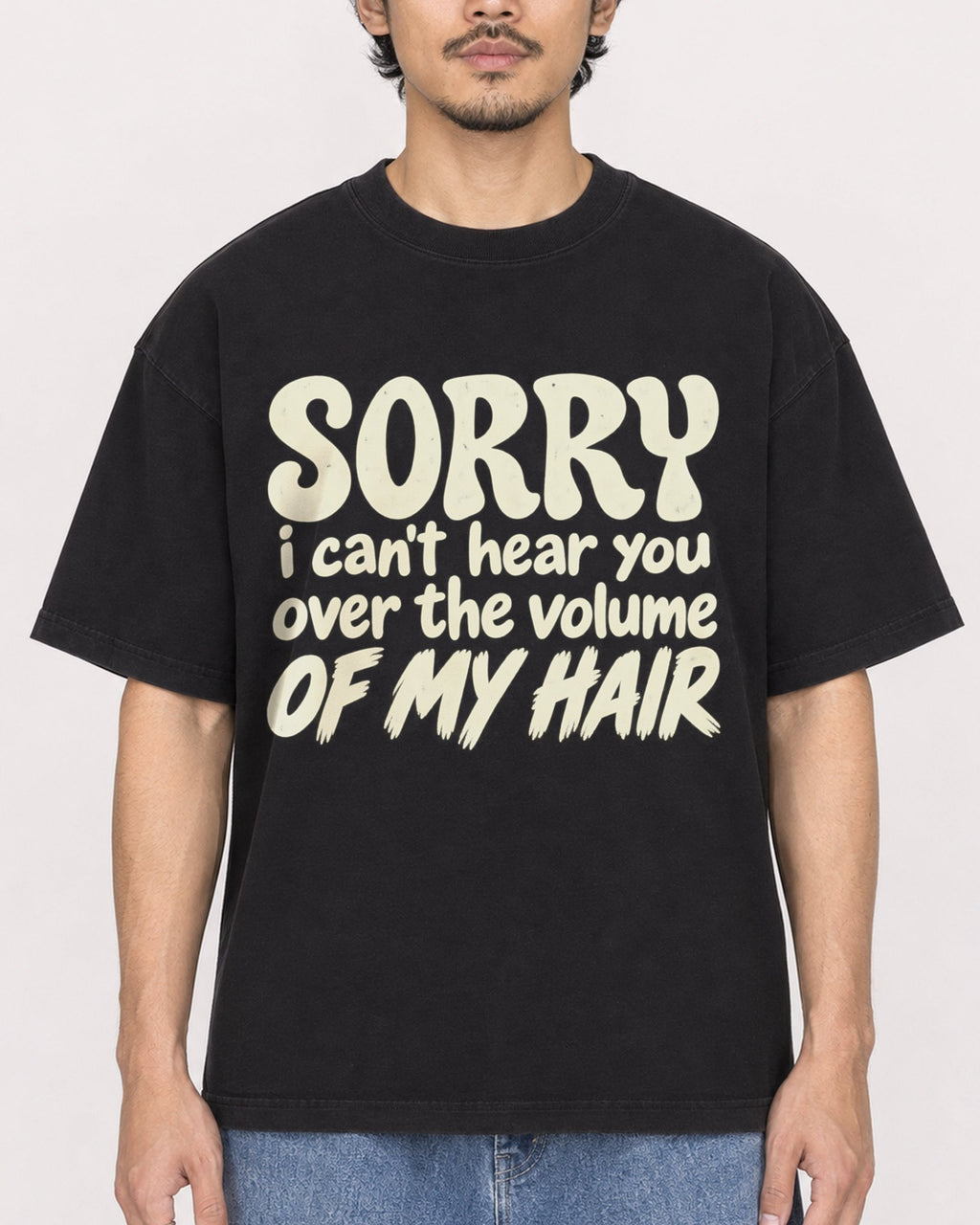 Mockup Boxy Heavyweight Tee Black male close-up 02