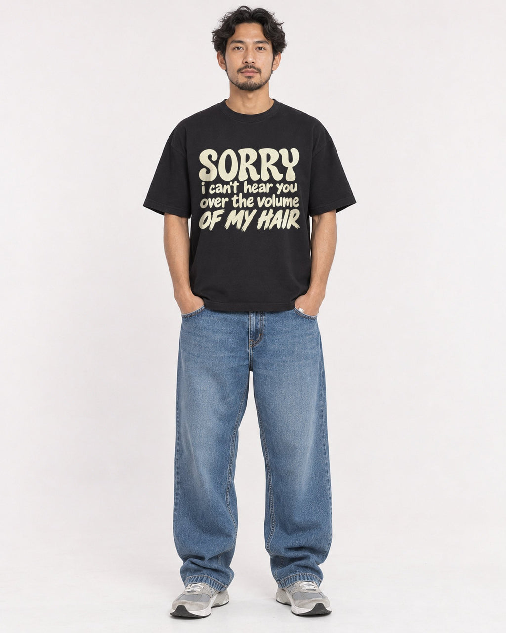 Mockup Boxy Heavyweight Tee Black male full-body 02