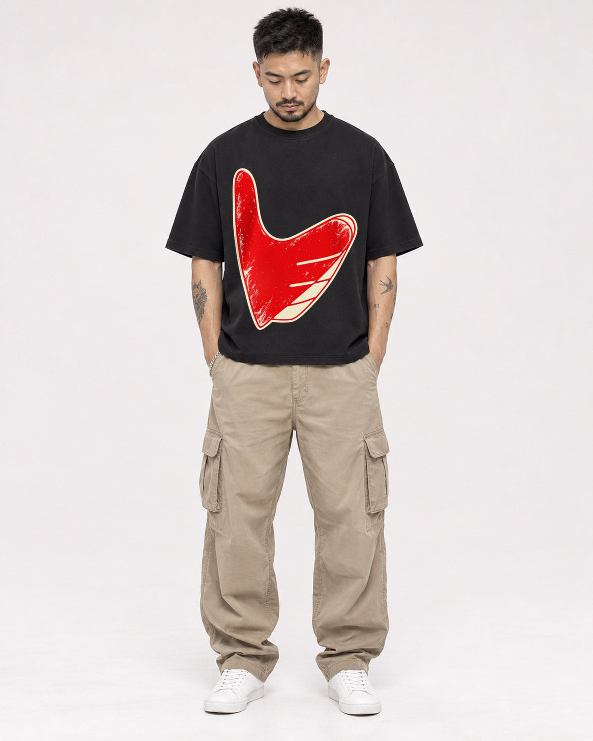 Mockup Boxy Heavyweight Tee Black male full-body 12