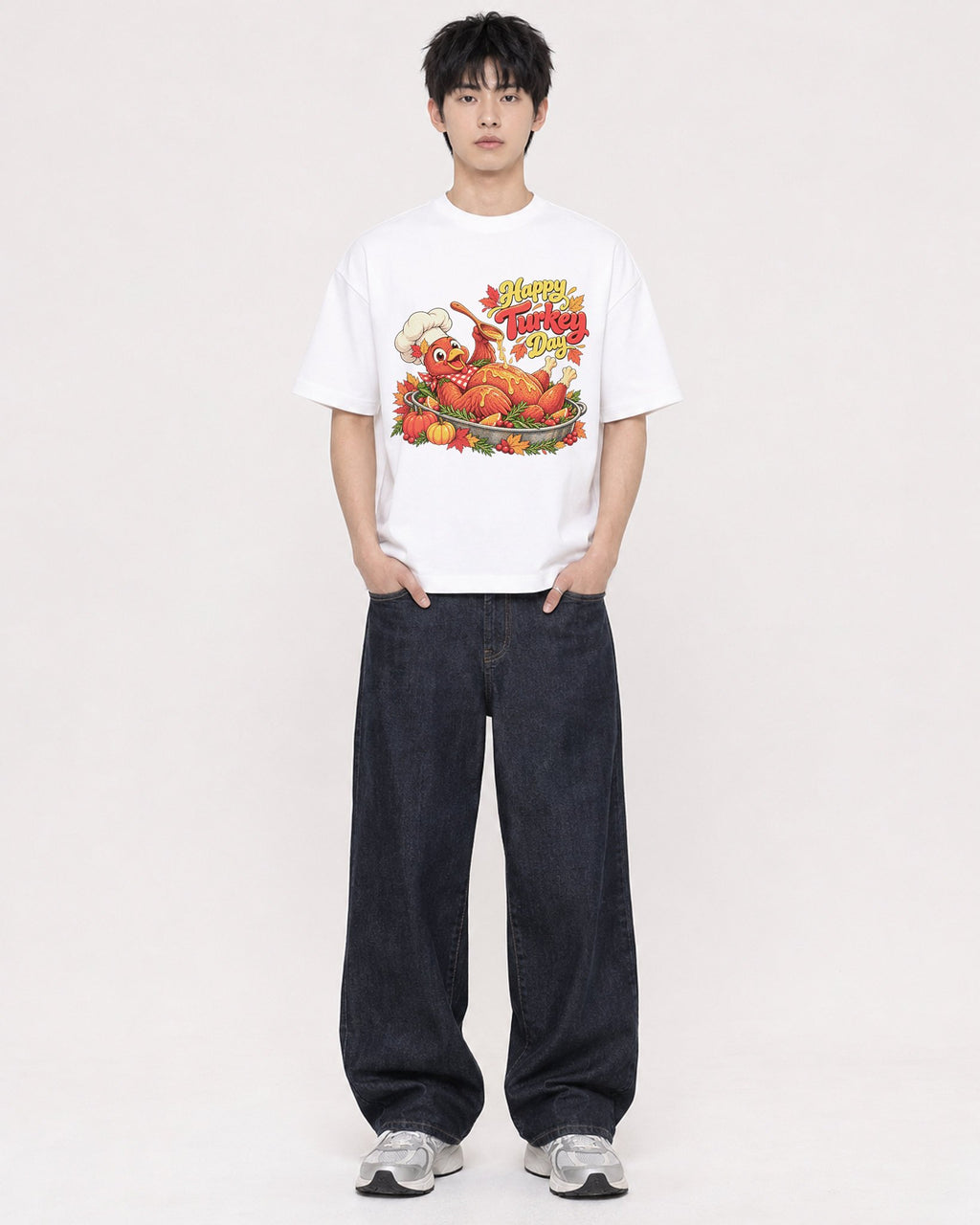 Mockup Boxy Heavyweight Tee White male full-body 01
