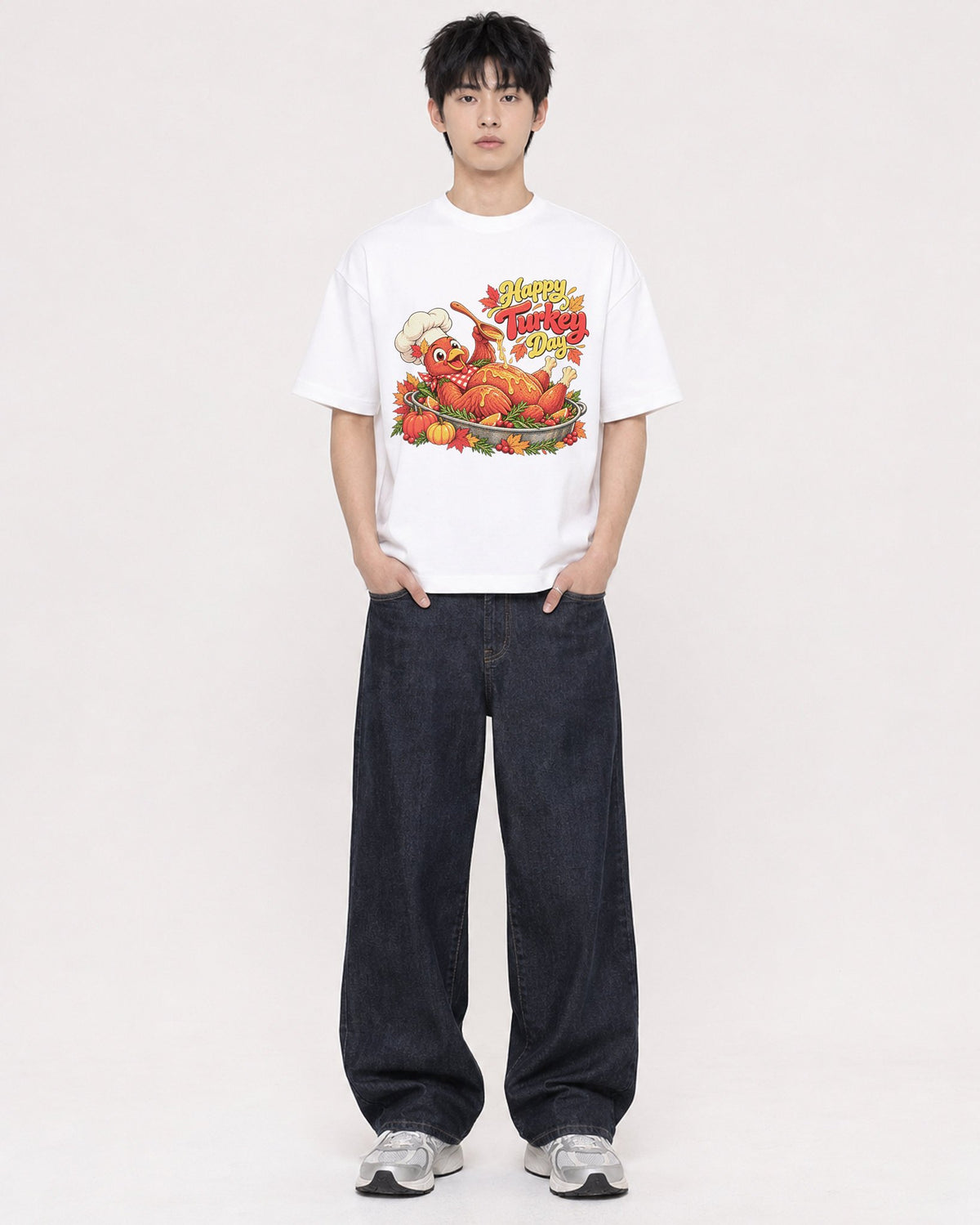 Mockup Boxy Heavyweight Tee White male full-body 01