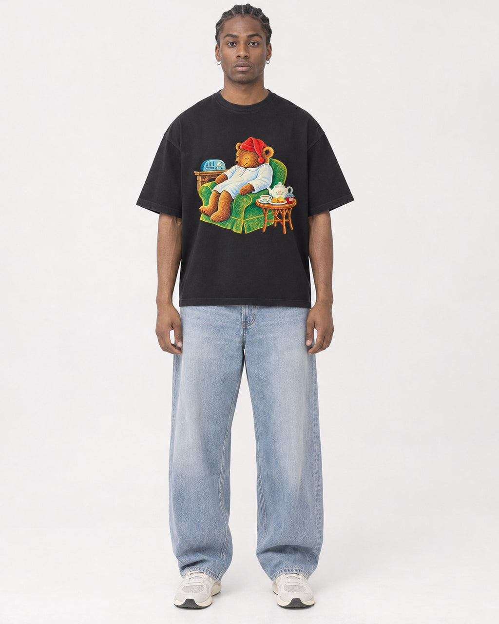 Mockup Boxy Heavyweight Tee Black male full-body 25